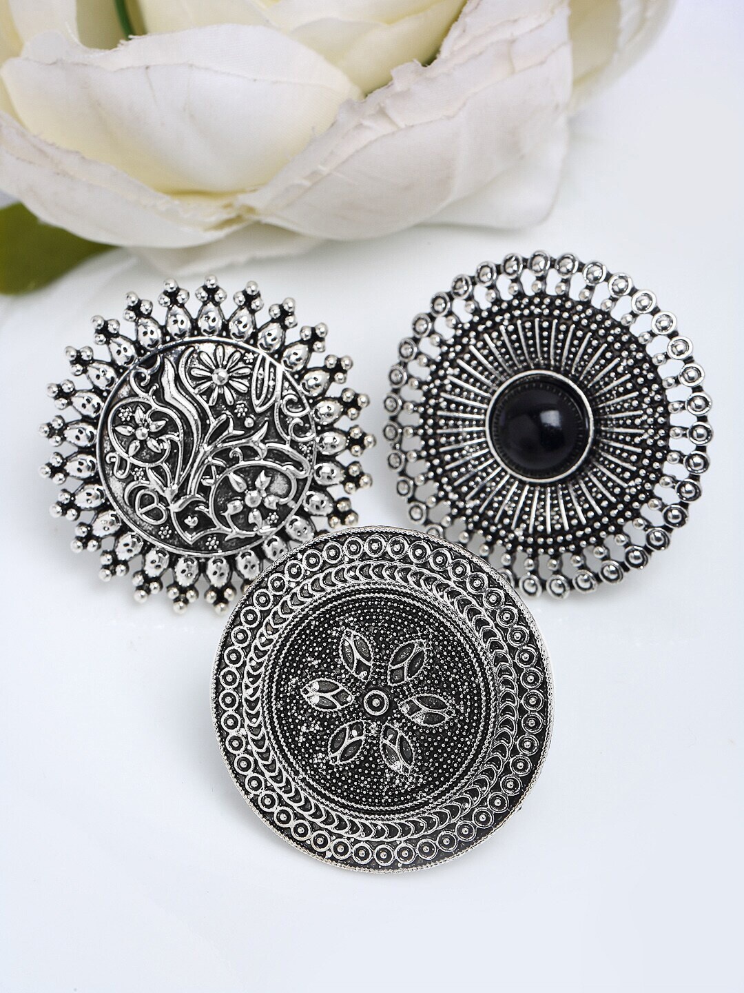 

Sangria Set Of 3 Silver-Plated Adjustable Finger Rings