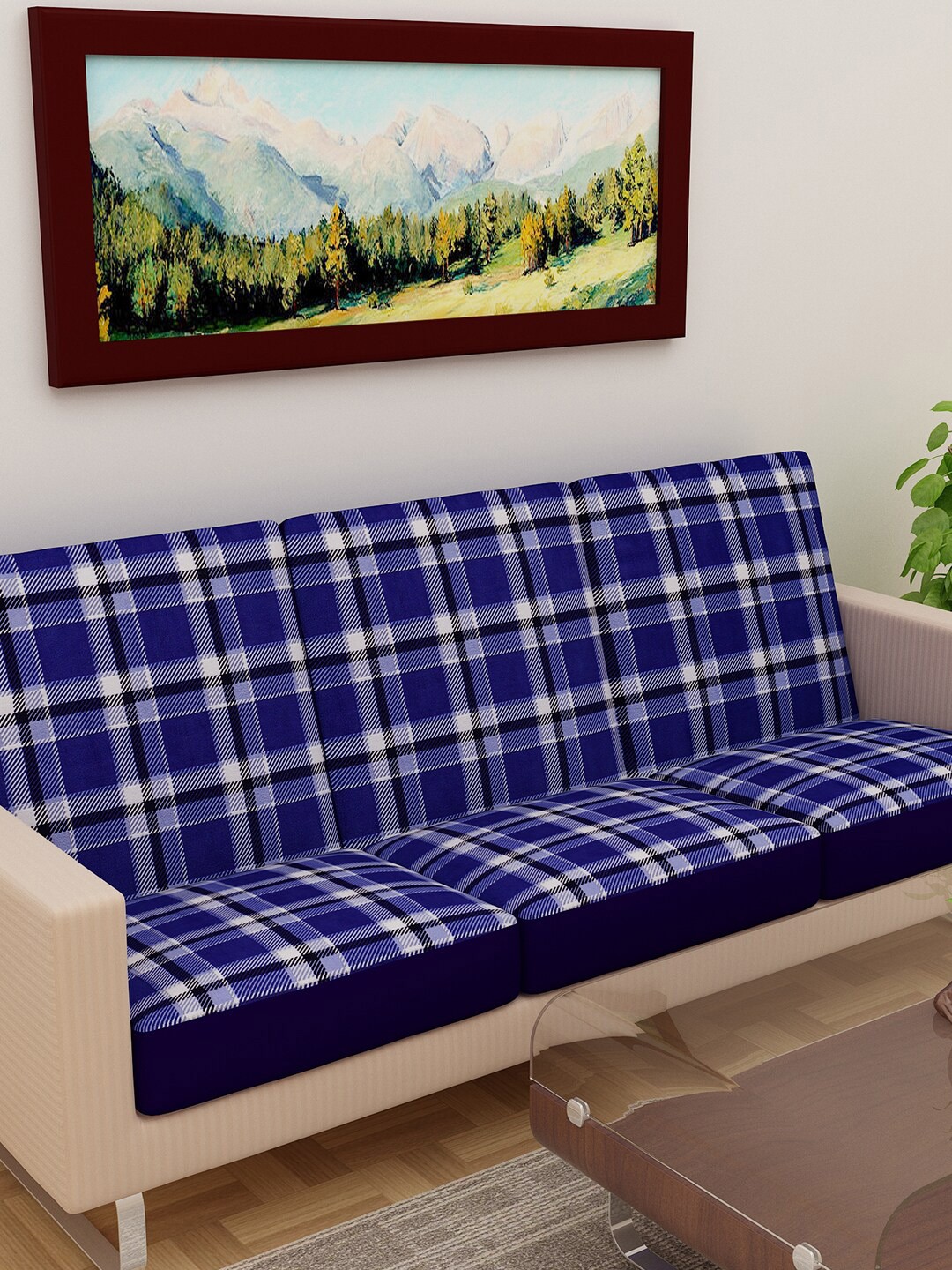 

DREAM CARE Blue & White Printed 3-Seater Sofa Covers