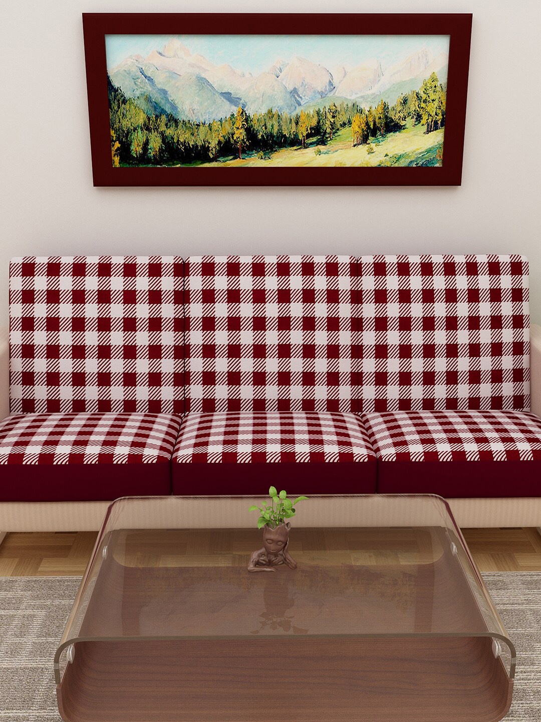 

DREAM CARE Red & White Printed 3-Seater Sofa Cover