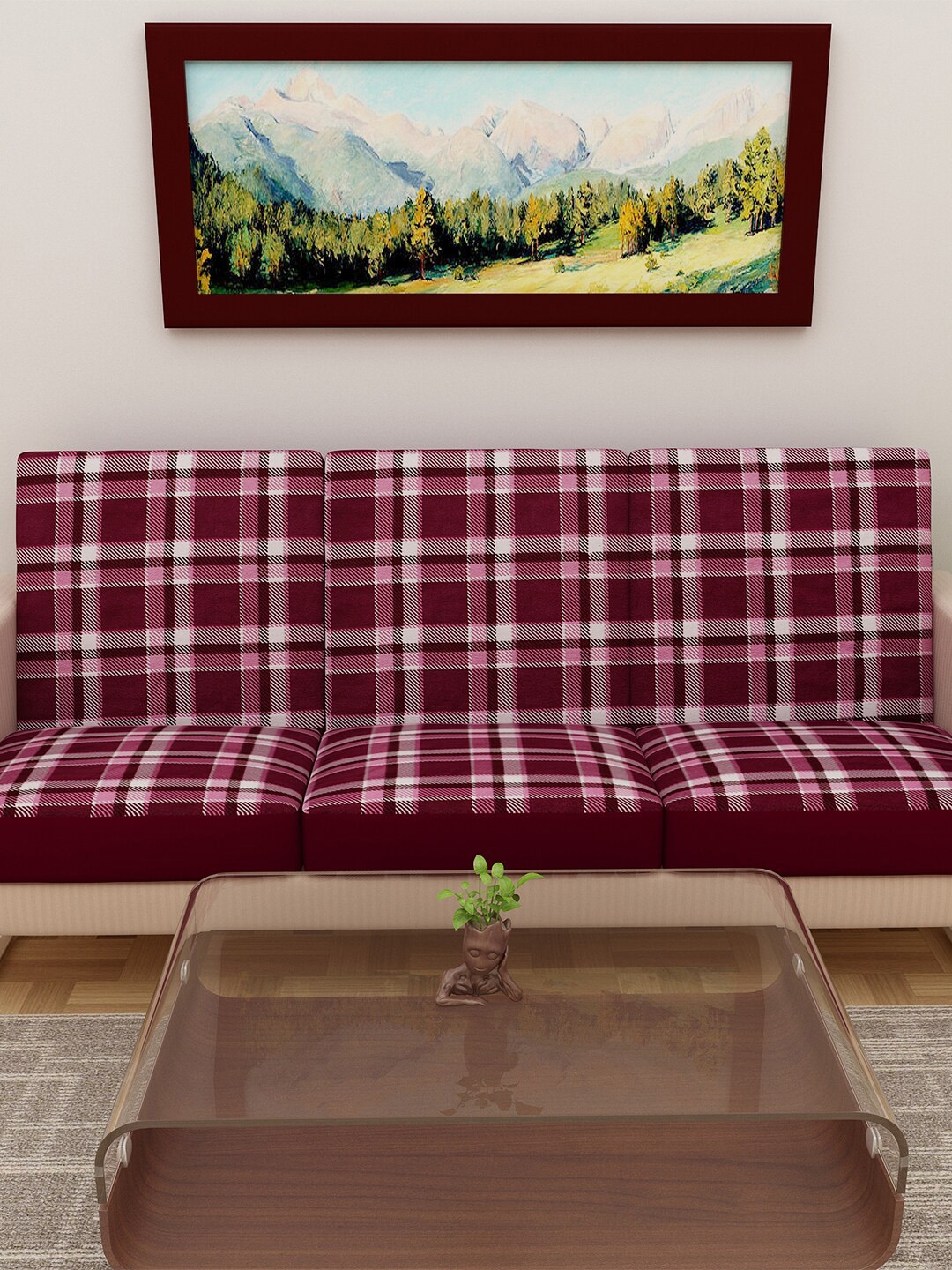 

DREAM CARE Pink & White Printed 3-Seater Sofa Covers