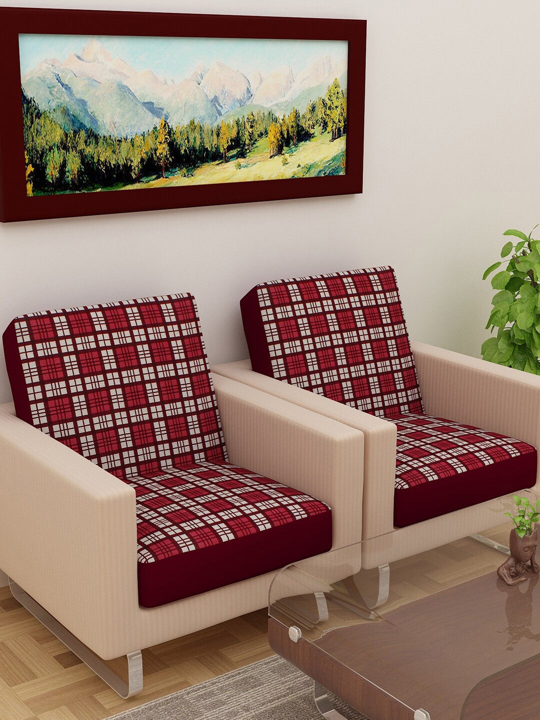 

DREAM CARE Red & White Printed 2-Seater Sofa Covers