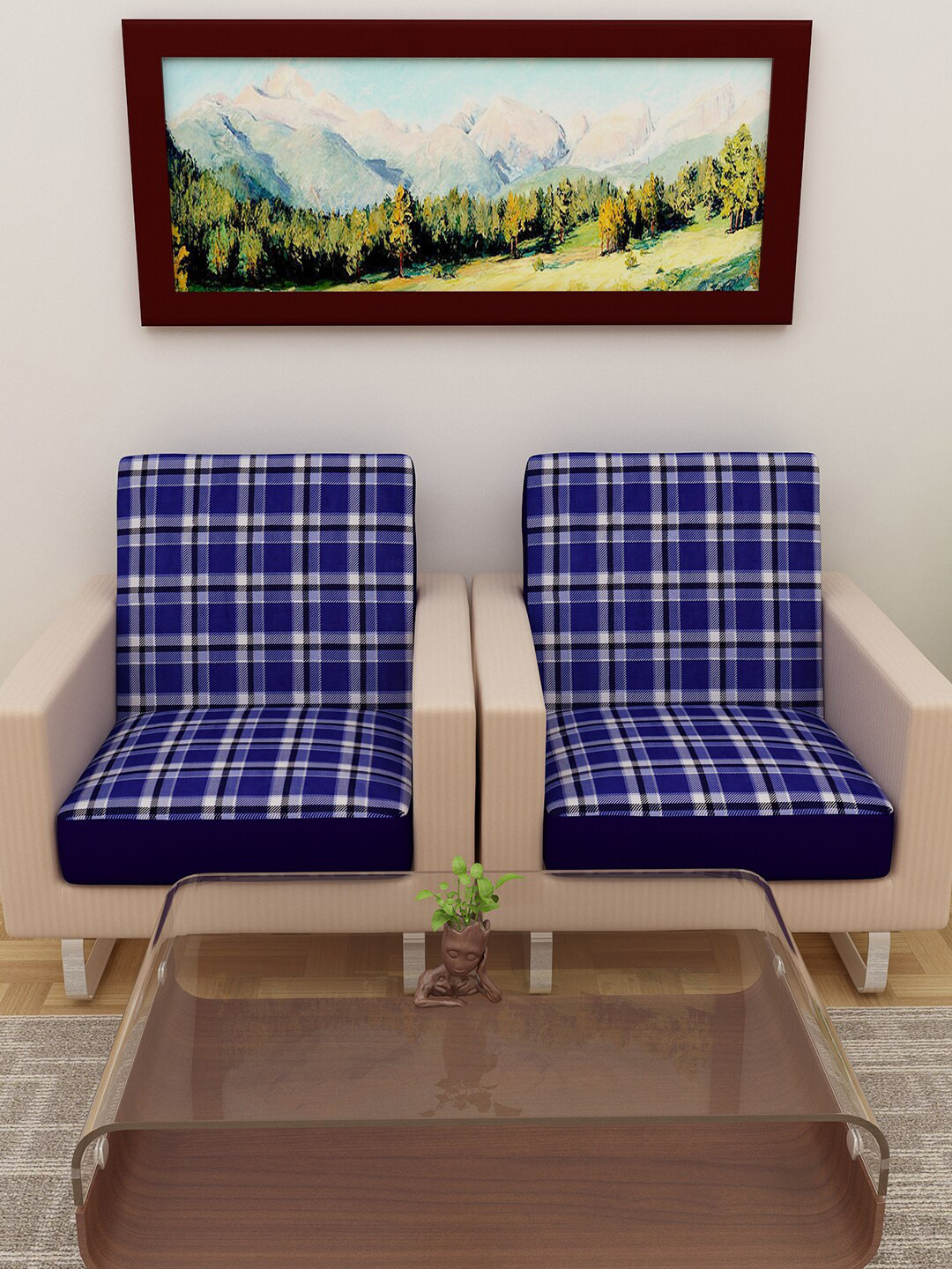 

DREAM CARE Blue & White Printed Cotton 2-Seater Sofa Cover