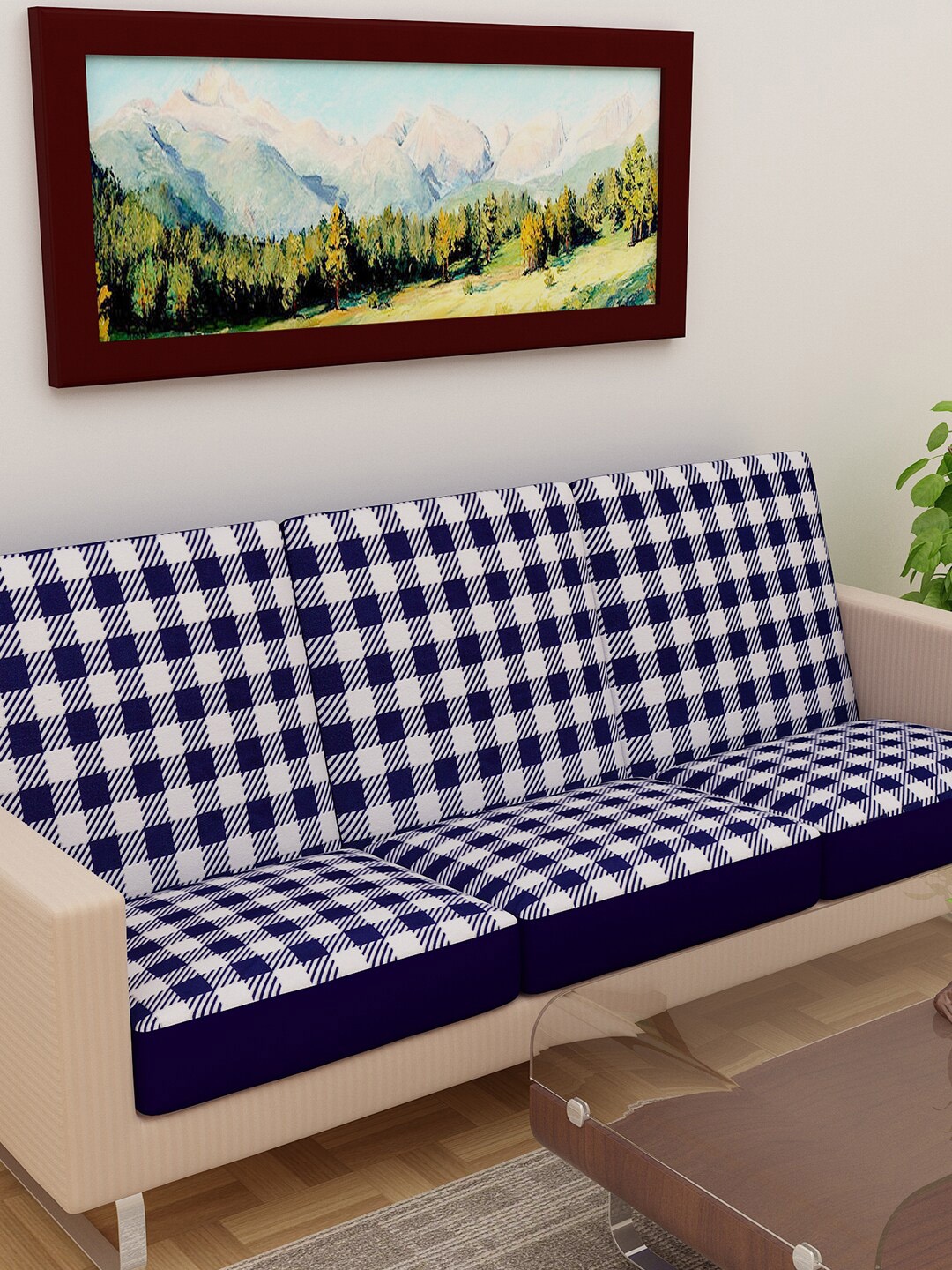 

DREAM CARE Blue & White Printed 3-Seater Sofa Covers