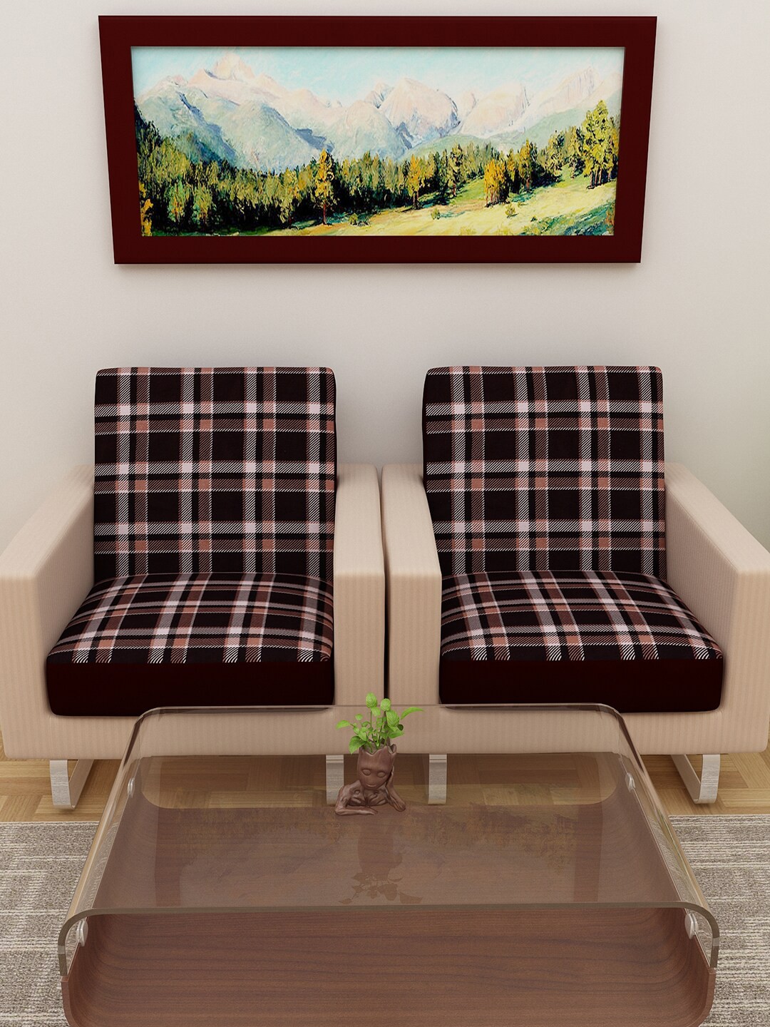 

DREAM CARE Black & Peach Coloured Printed 2-Seater Sofa Covers