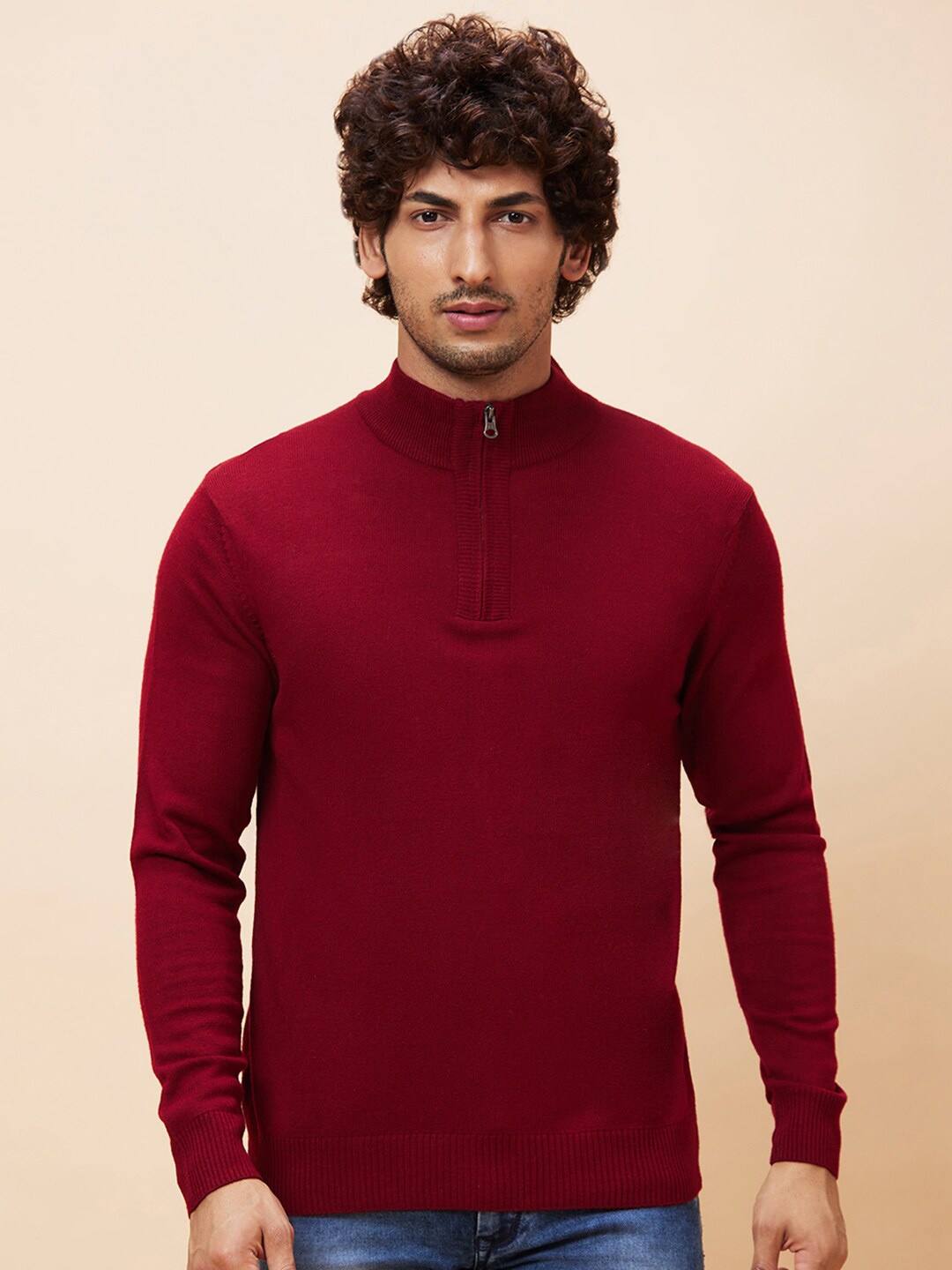 

Globus Mock Collar Long Sleeves Acrylic Pullover, Maroon