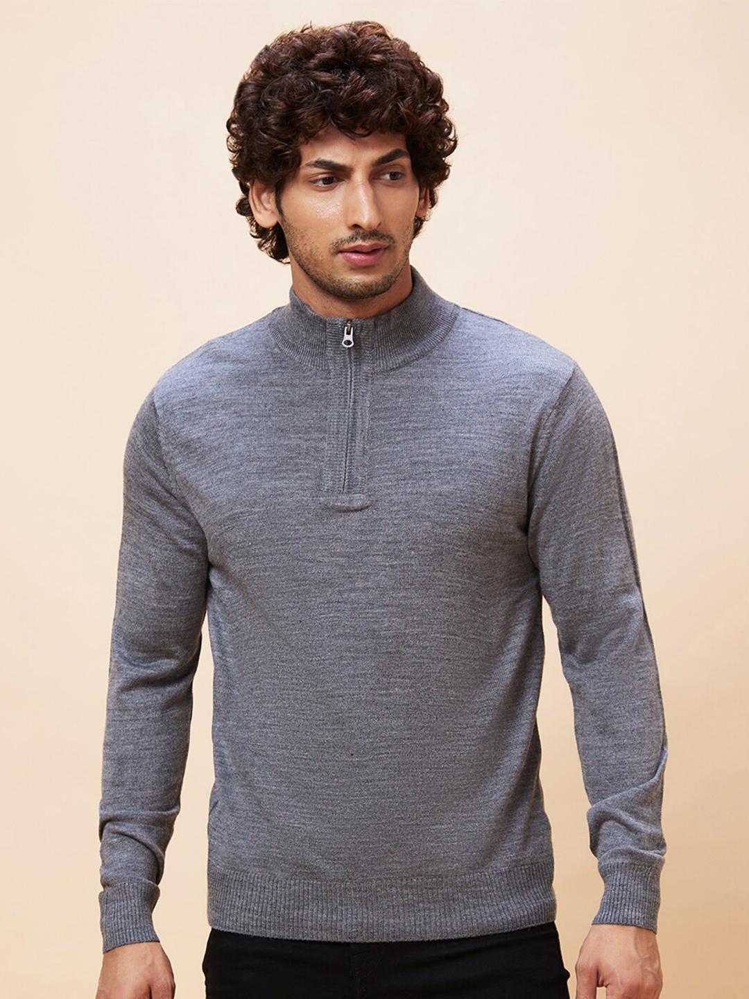 

Globus Mock Collar Pure Acrylic Pullover, Grey
