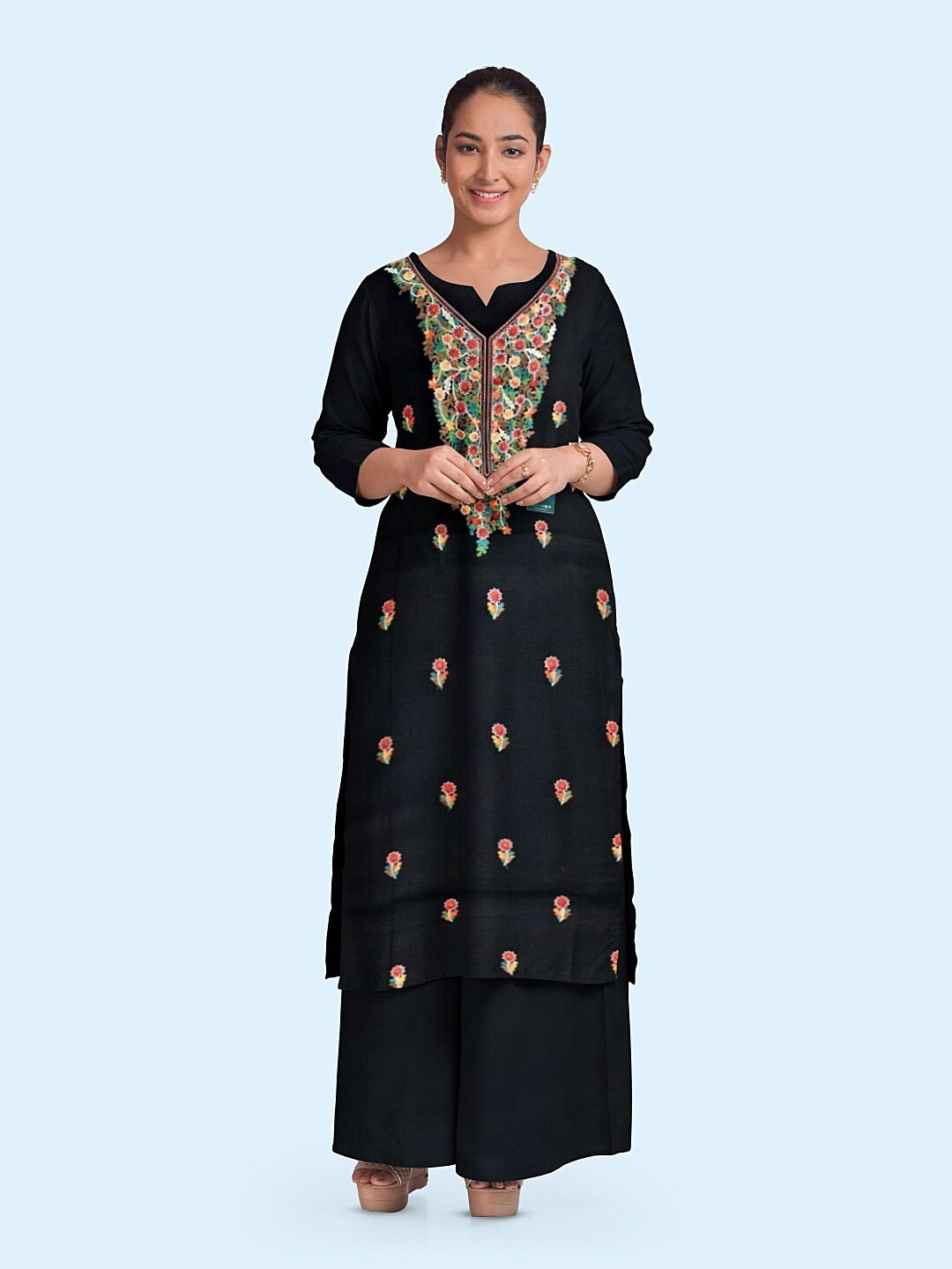 

CASMIR Floral Embroidered Pashmina Unstitched Dress Material, Black