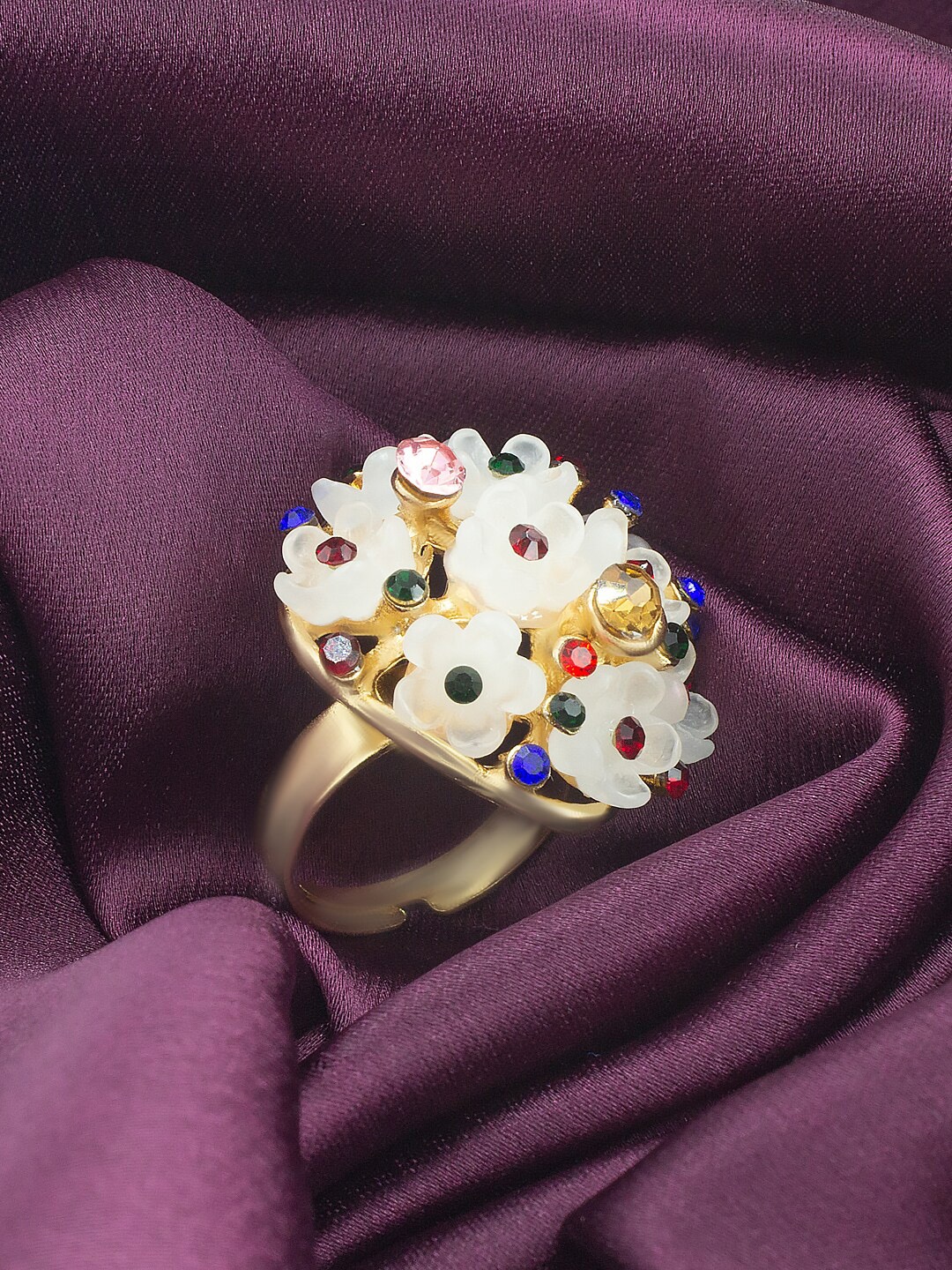 

Gold-Plated Stone-Studded Adjustable Finger Ring