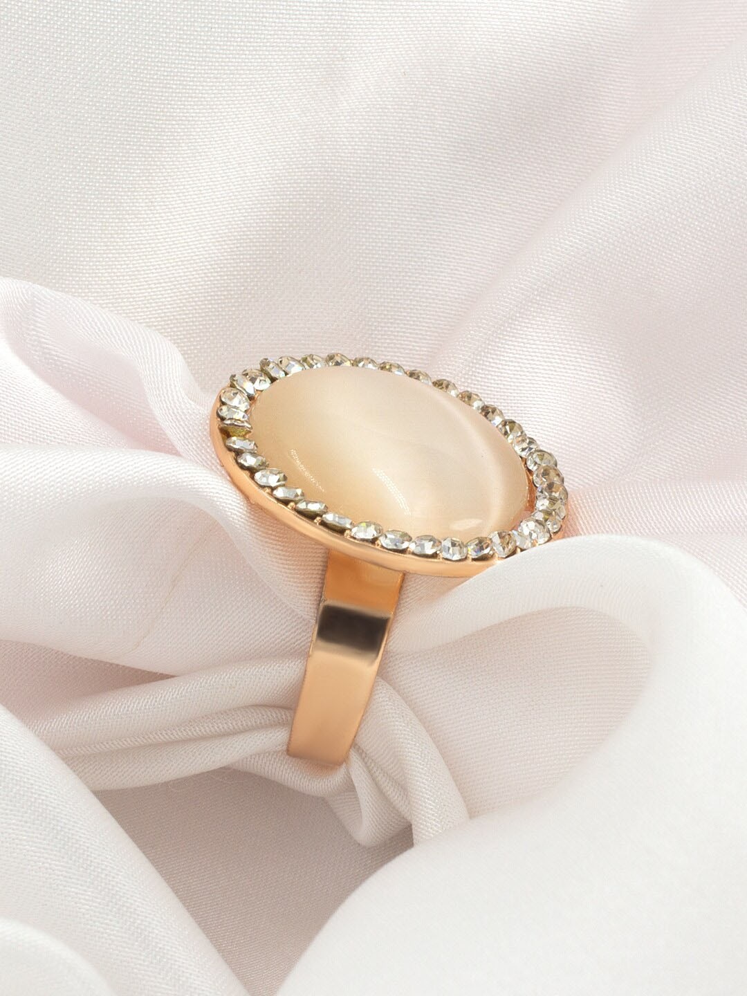 

PRIVIU Gold-Plated American Diamond Stone-Studded Adjustable Finger Ring