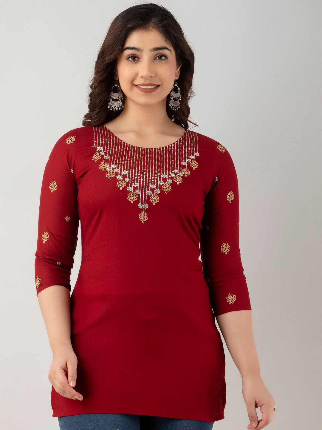 

Charu Floral Yoke Design Thread Work Straight Kurti, Maroon