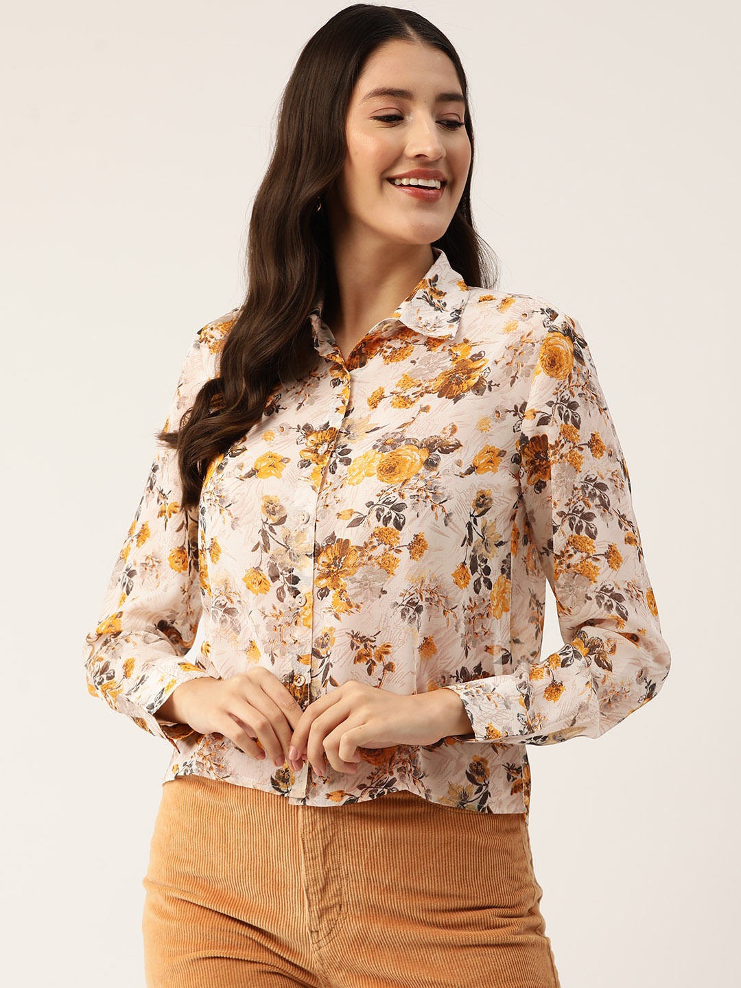 

Slenor Women Floral Opaque Printed Casual Shirt, White