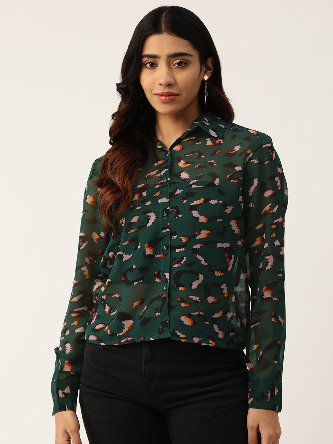 

Slenor Women Abstract Opaque Printed Casual Shirt, Teal