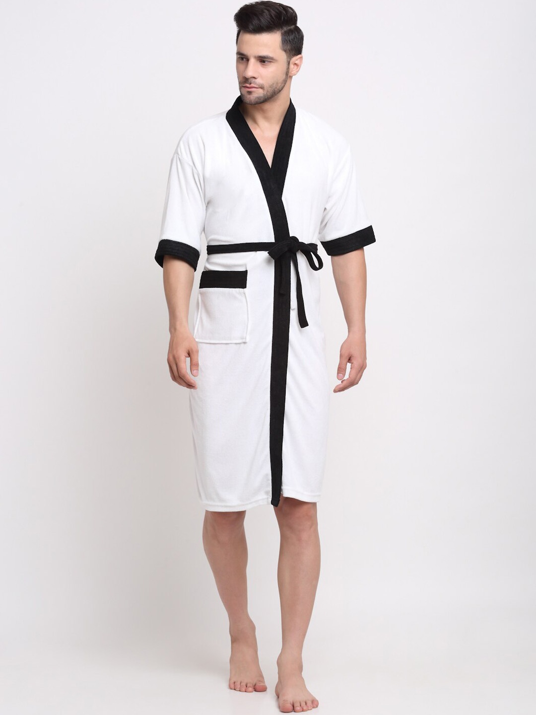 

Creeva Everyday Collection Shawl Collar Terry Bath Robe With Front Pocket, White
