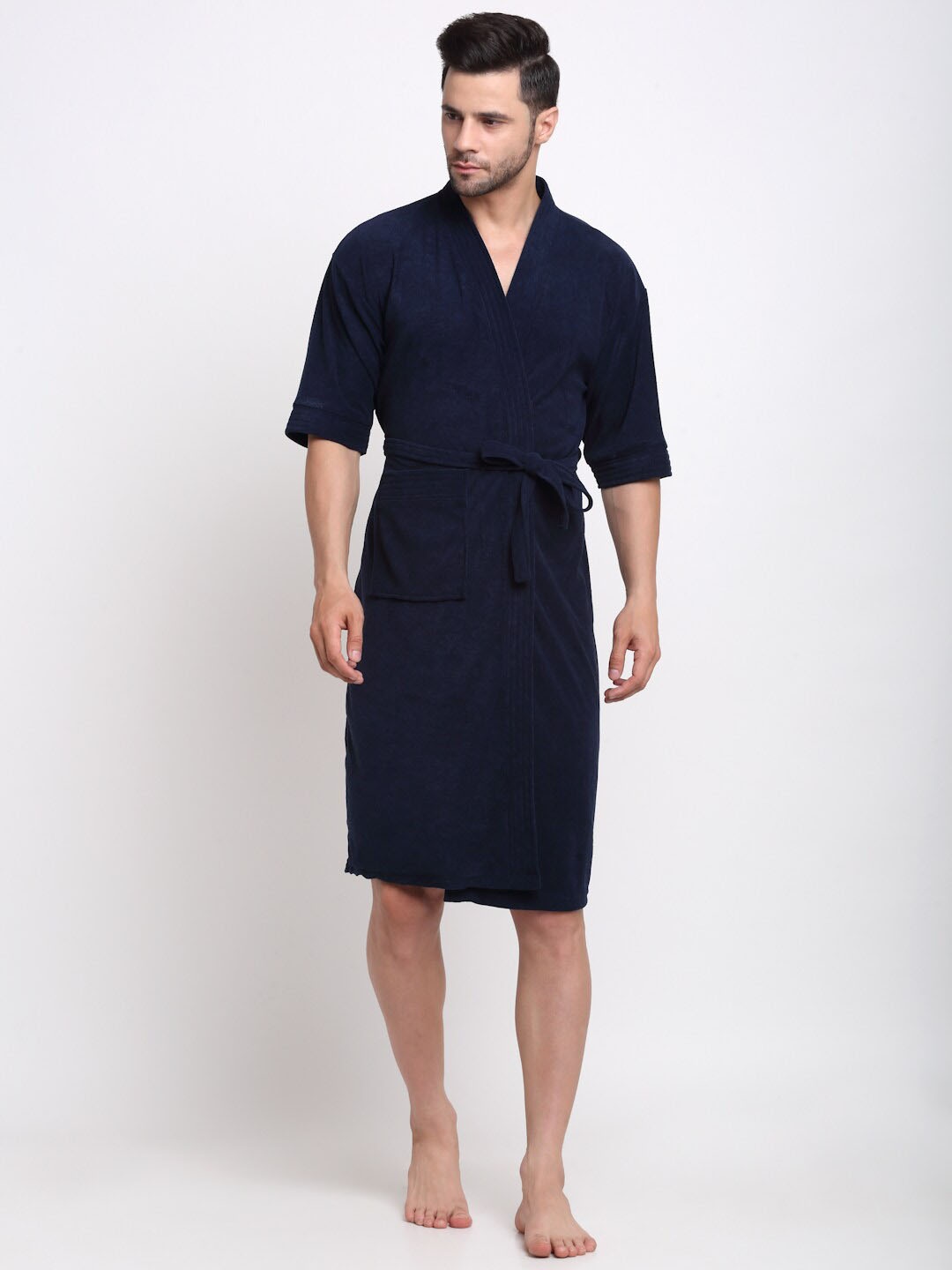 

Creeva Everyday Collection Shawl Collar Terry Bath Robe With Front Pocket, Navy blue