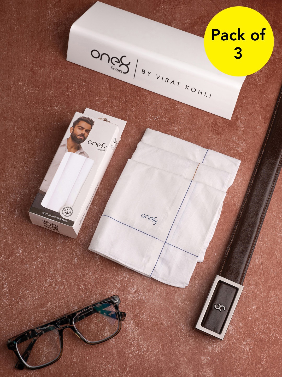 

One8 Men Set Of 3 Striped Cotton Anti Bacterial Handkerchieves, White
