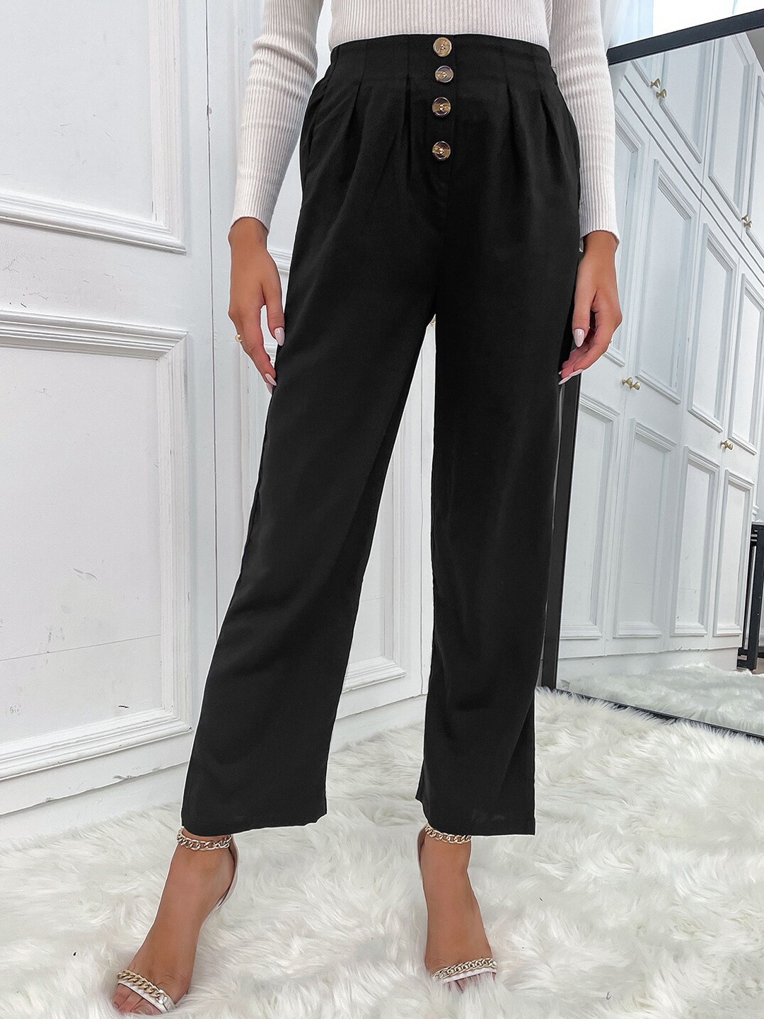 

StyleCast Women Black Original Mid-Rise Easy Wash Parallel Trousers