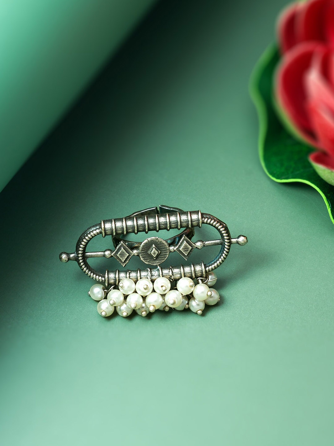

Aadita Silver-Plated Beaded Finger Ring