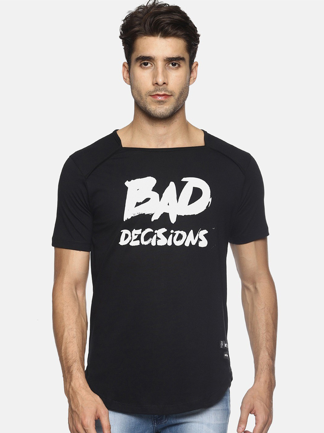 

KULTPRIT Typography Printed Slim Fit Cotton Casual T-shirt, Black