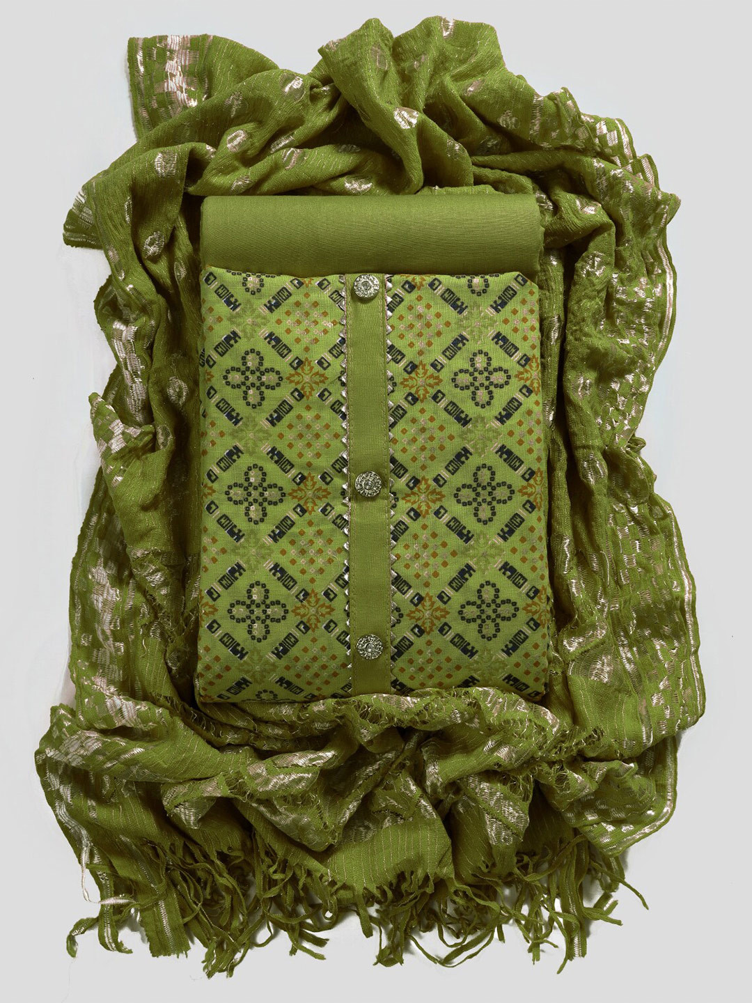 

Sun Fashion And Lifestyle Ethnic Motifs Printed Unstitched Dress Material, Green