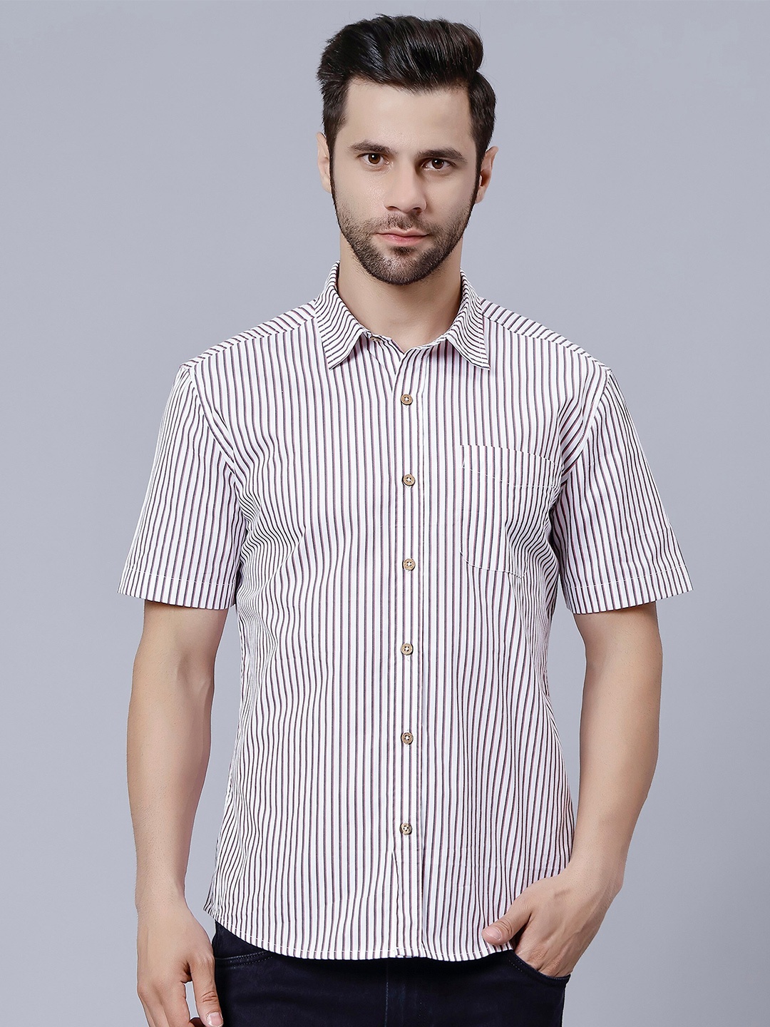 

Biglilpeople Opaque Striped Casual Shirt, White