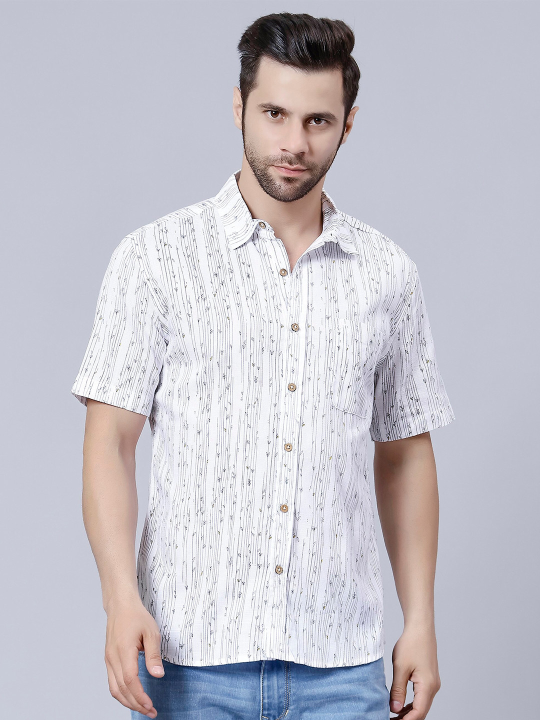 

Biglilpeople Floral Printed Cotton Casual Shirt, White