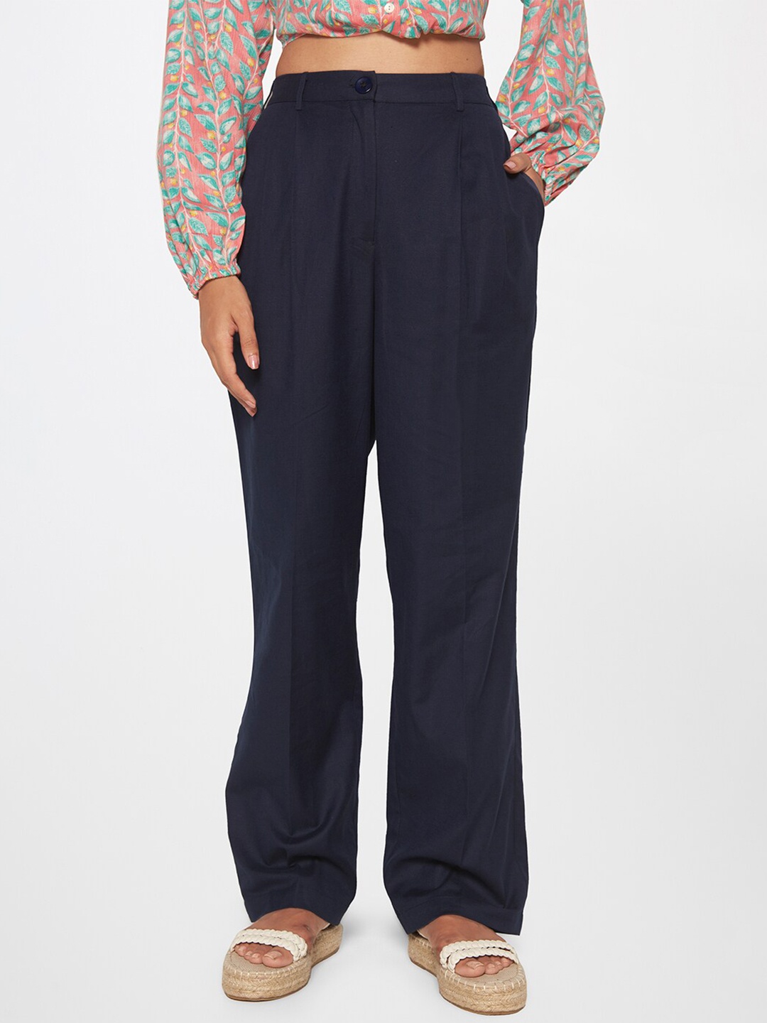 

Global Desi Women Straight Fit Trousers, Blue