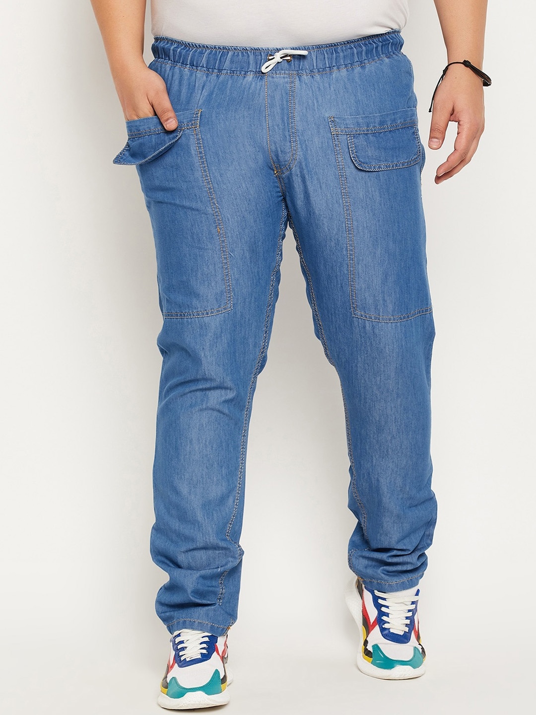 

bigbanana Men Plus Size Mid-Rise Cotton Regular Trousers, Blue