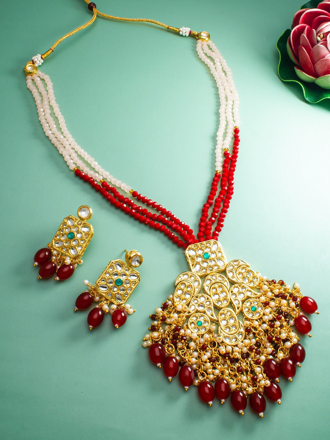 

aadita Gold-Plated Artificial Stones and Beads Jewellery Set, Silver