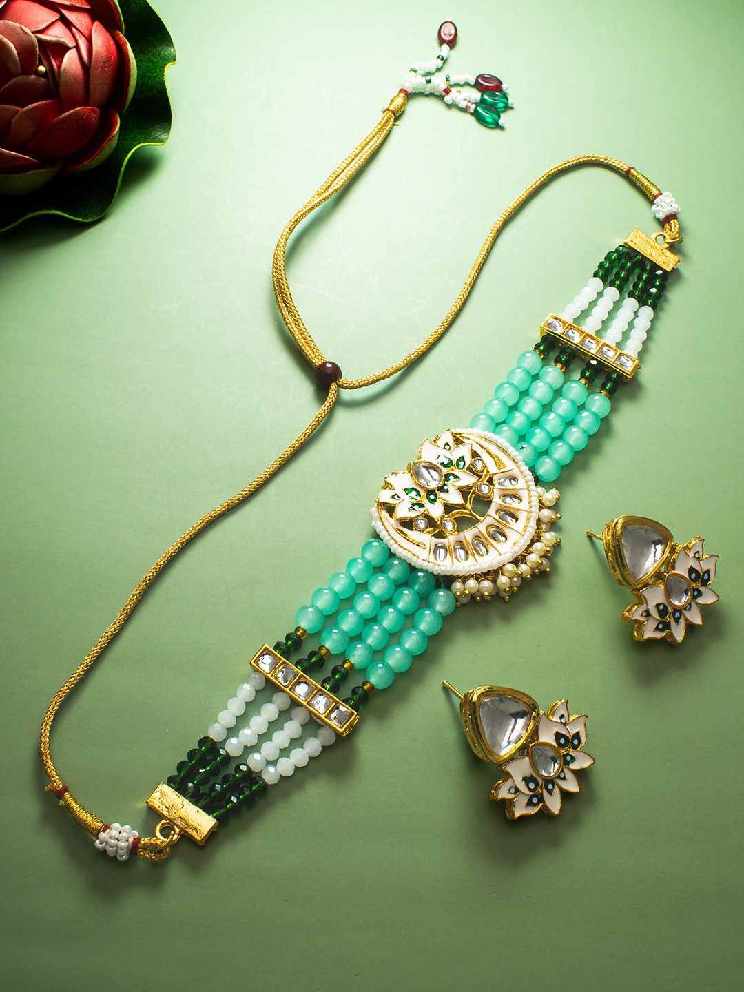 

aadita Gold-Plated Beads Studded Jewellery Set