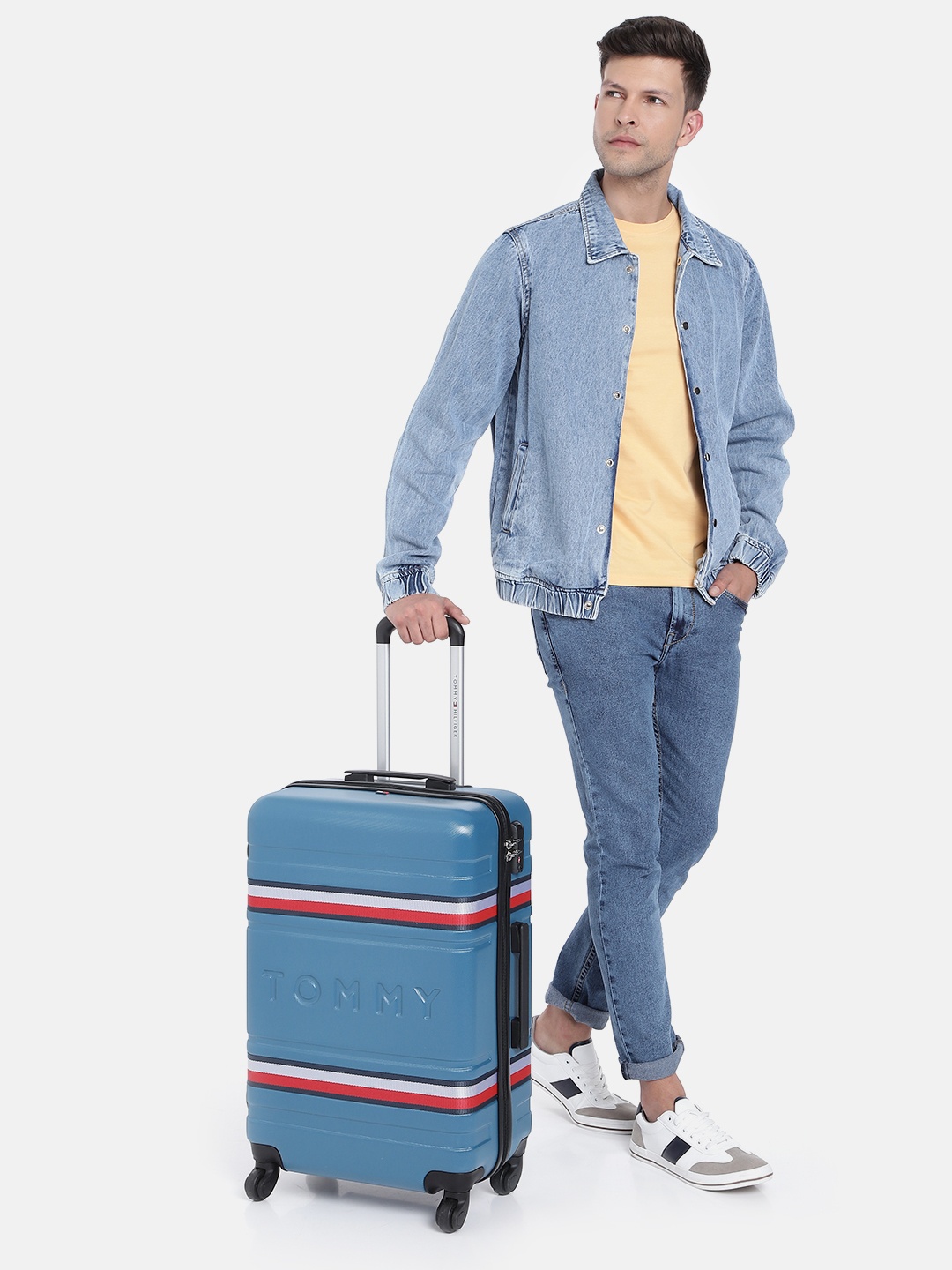 

Tommy Hilfiger Textured Hard Sided Medium Trolley Suitcase, Blue