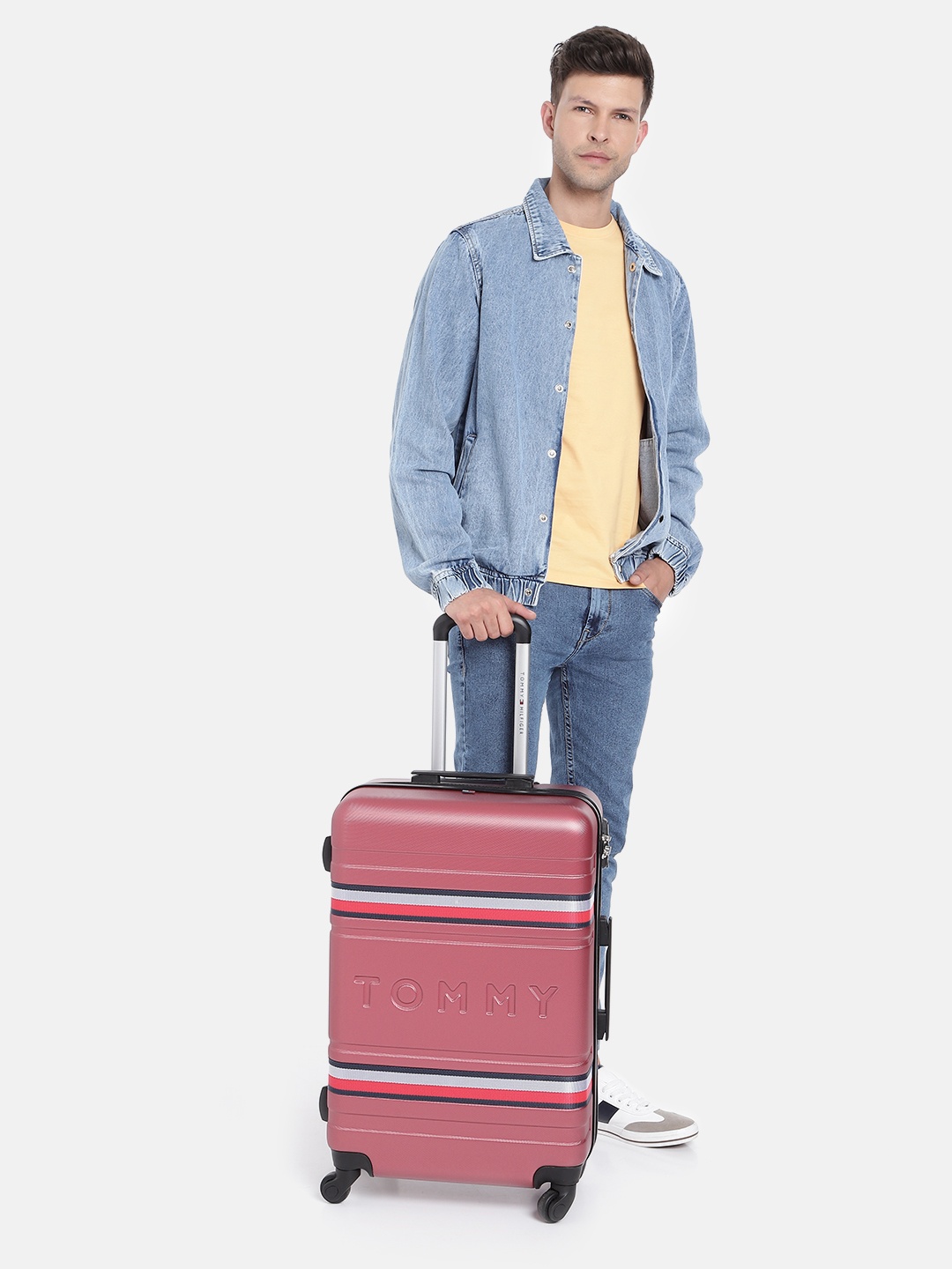 

Tommy Hilfiger Striped Medium Trolley Suitcase, Red
