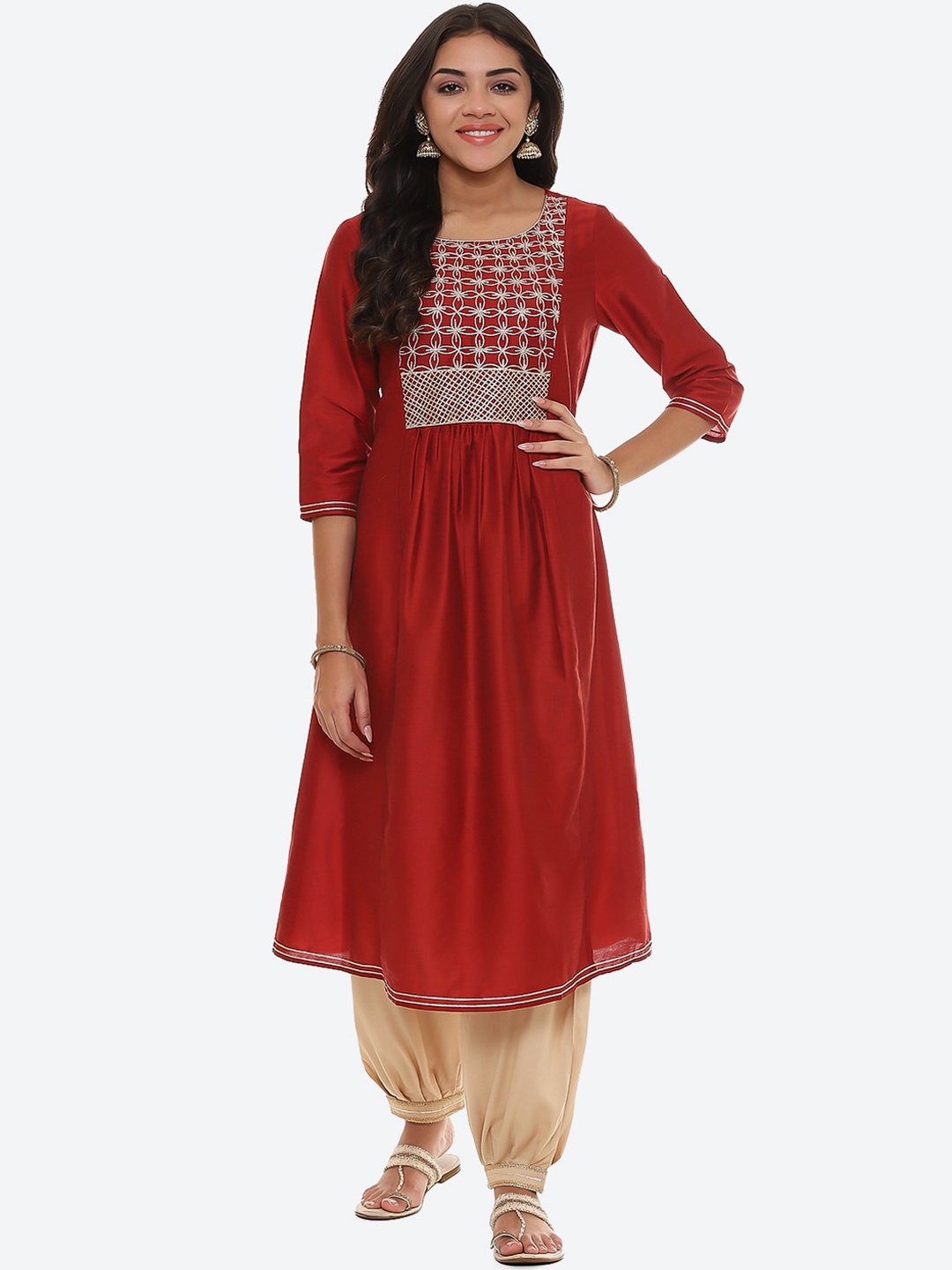 

2Bme Ethnic Motifs Printed Sequinned Anarkali Kurta, Maroon