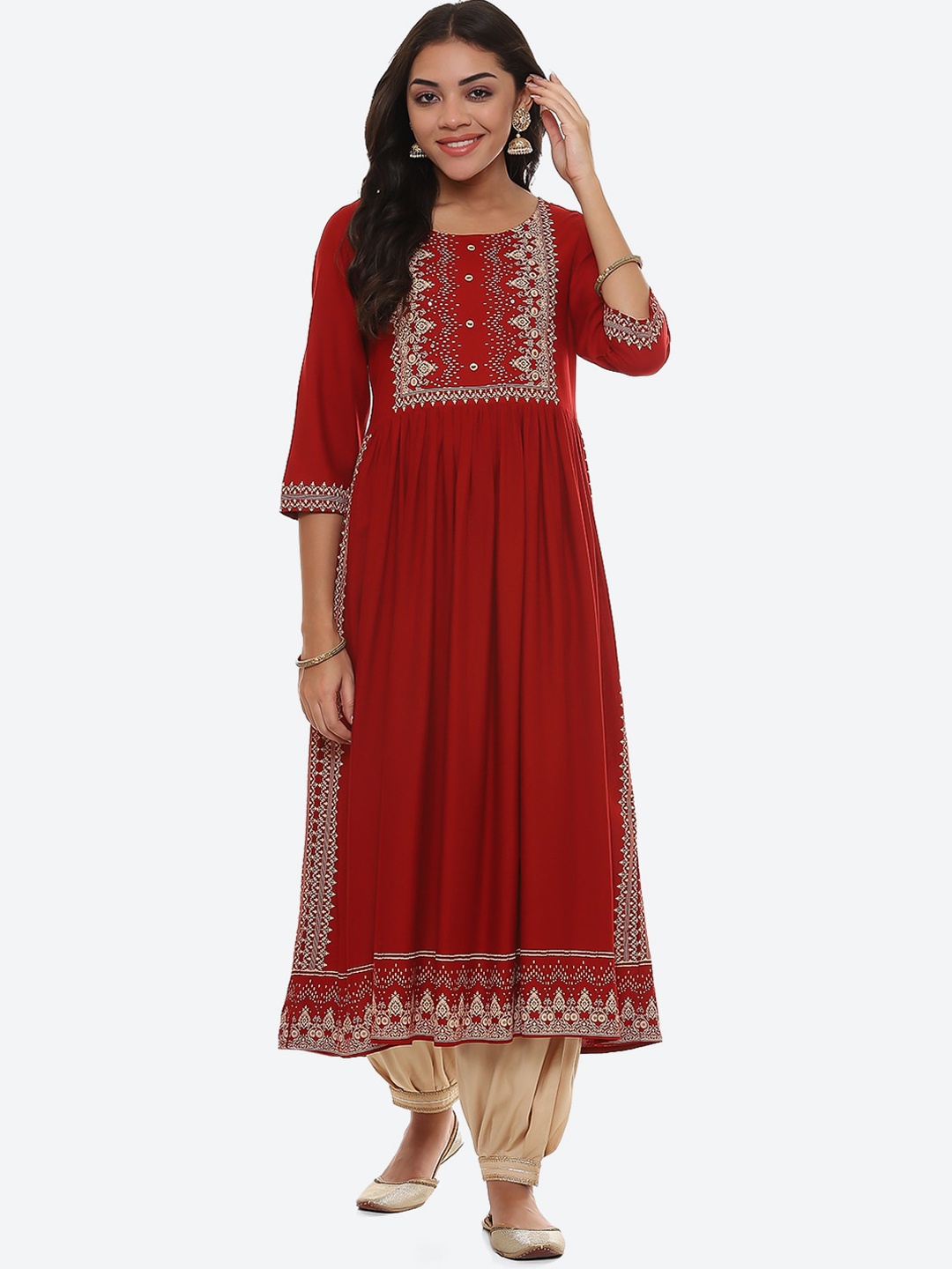 

2Bme Ethnic Motifs Yoke Design Anarkali Kurta, Red