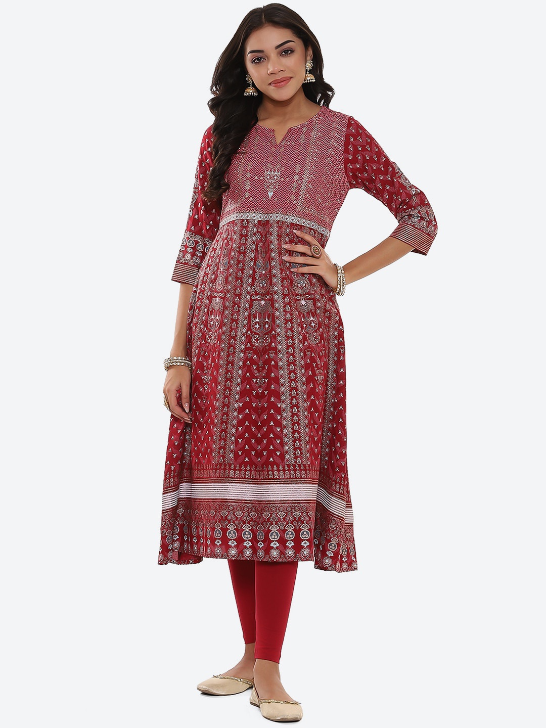 

2Bme Ethnic Motifs Printed Anarkali Kurta, Red