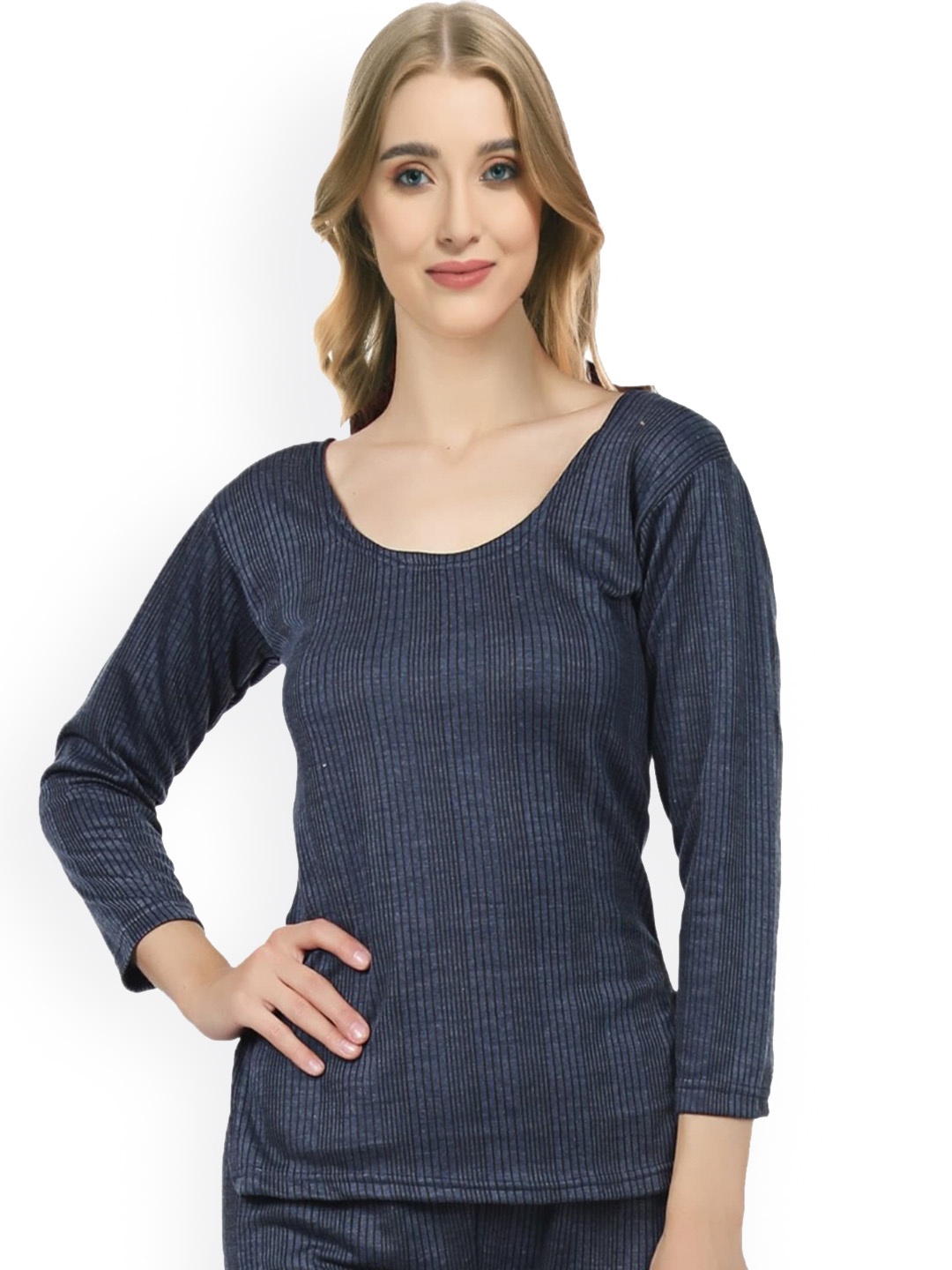 

FUNAHME Ribbed Round Neck Thermal Set, Blue