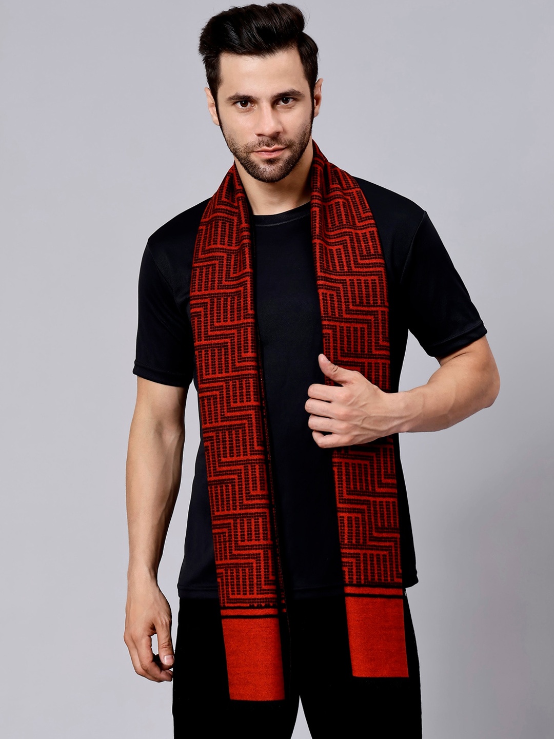 

Alvaro Castagnino Patterned Woollen Muffler, Red