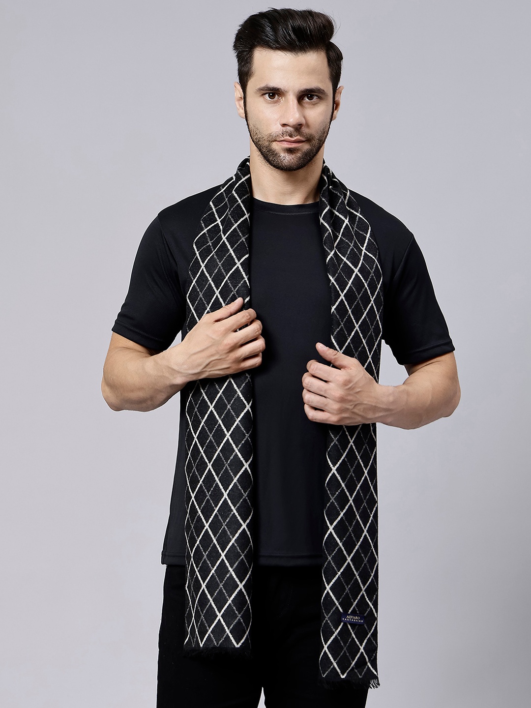 

Alvaro Castagnino Patterned Woollen Muffler, Black