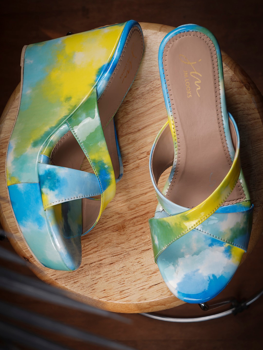 

JM Looks Printed Cross Strap Wedges, Blue