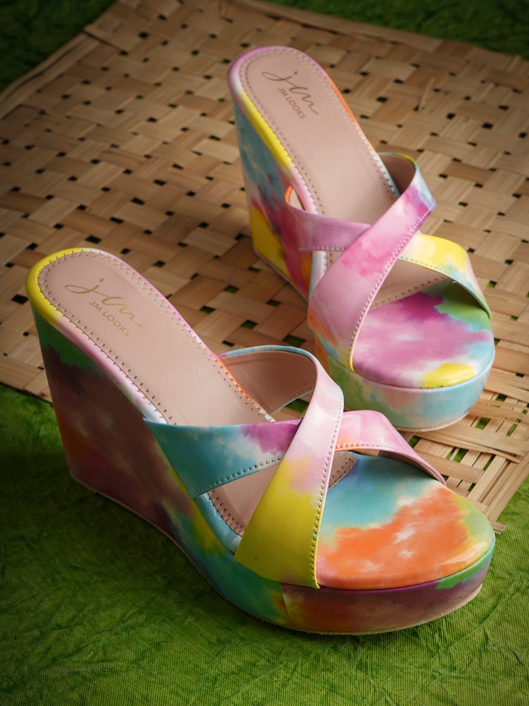

JM Looks Colourblocked Cross Strap Wedges, Pink