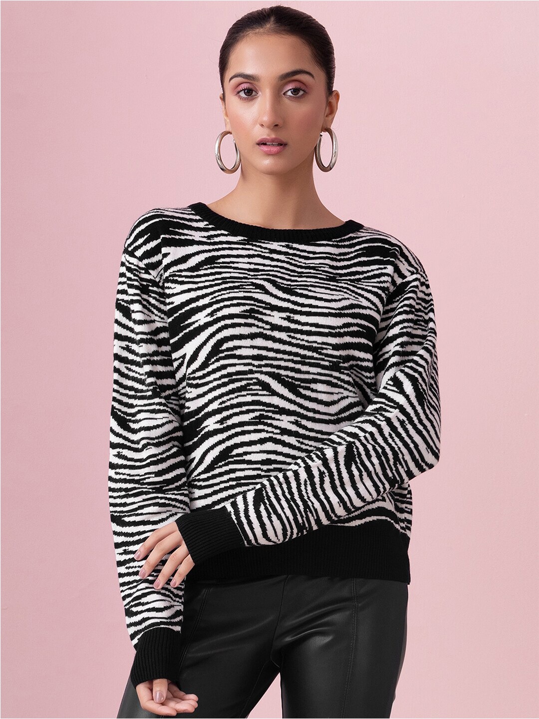 

FabAlley Animal Printed Sweater, Black