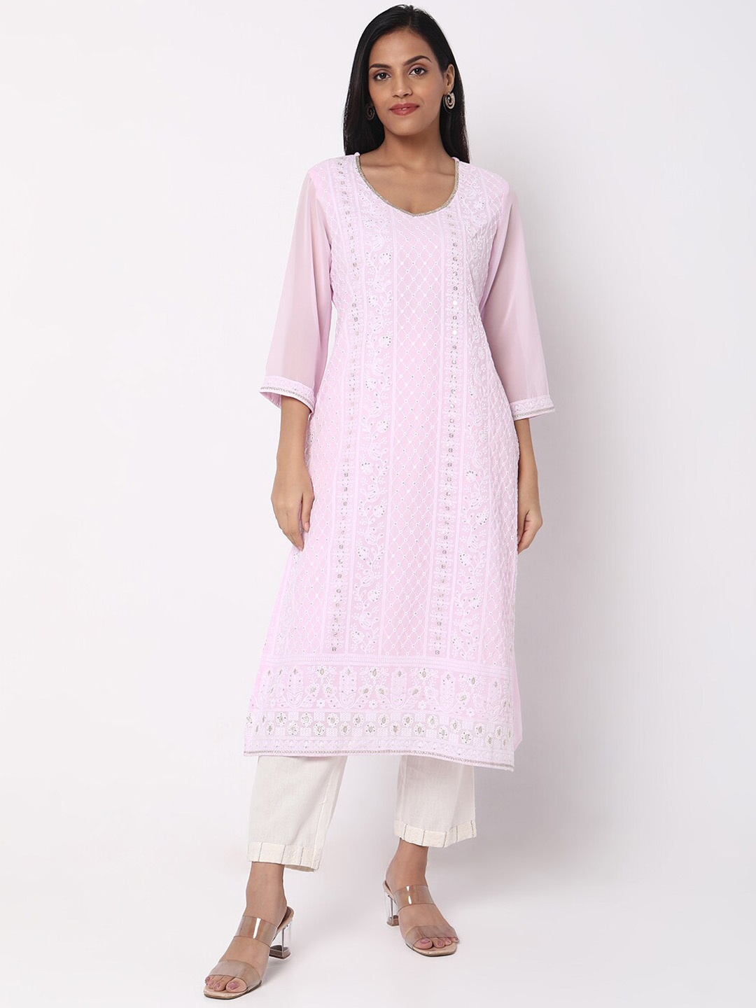 

Ethnicity Ethnic Motifs Chikankari Embroidered Kurta, Purple