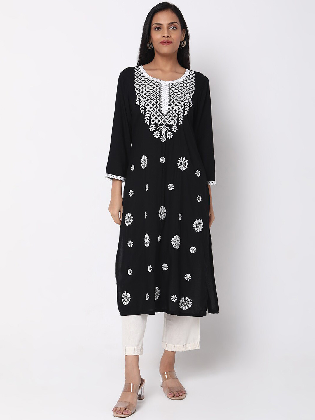 

Ethnicity Ethnic Motifs Embroidered Straight Kurta, Black