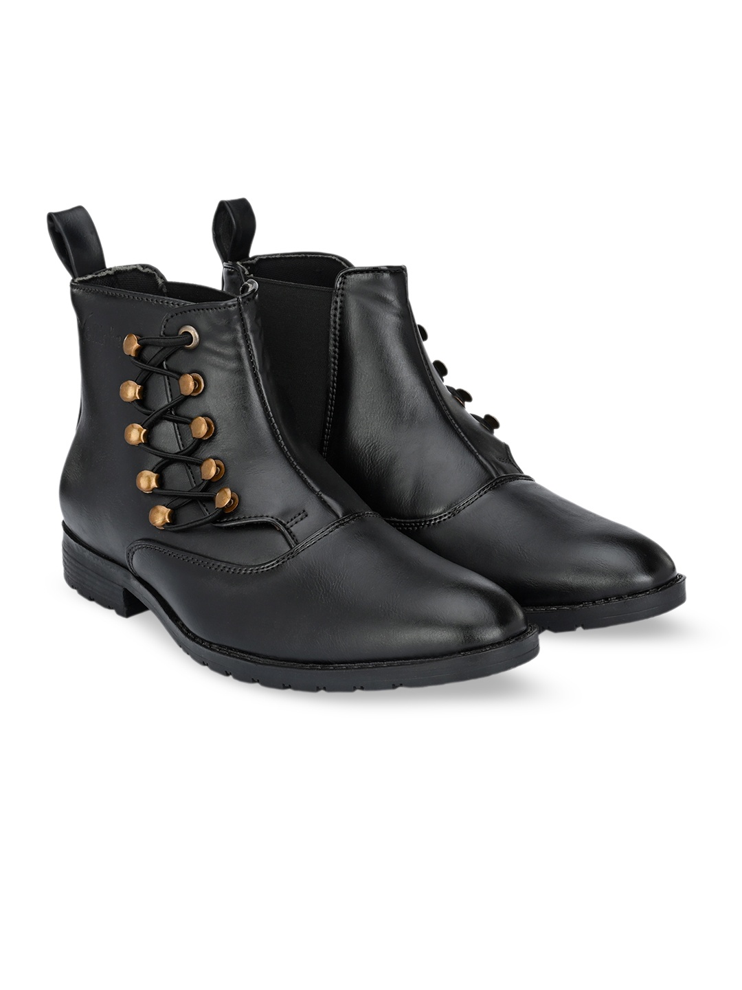 Vellinto Men BIKERS Mid Top Embellished Chelsea Boots, Black