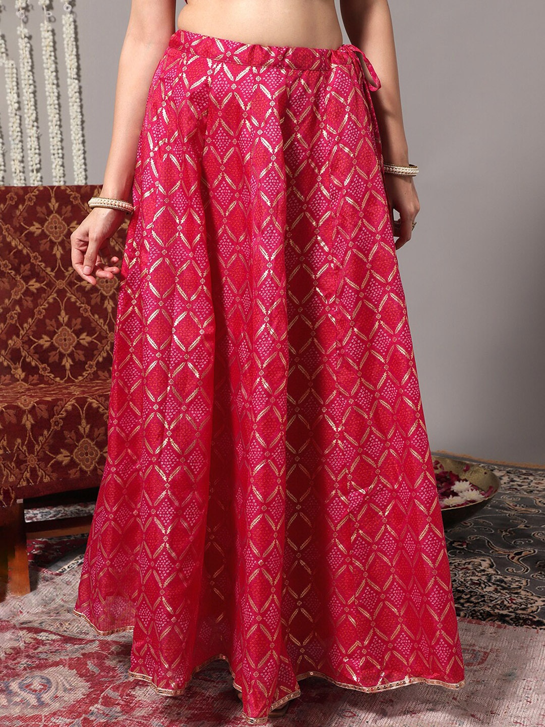 

Varanga Bhandhani Printed Flared Maxi Skirts, Pink