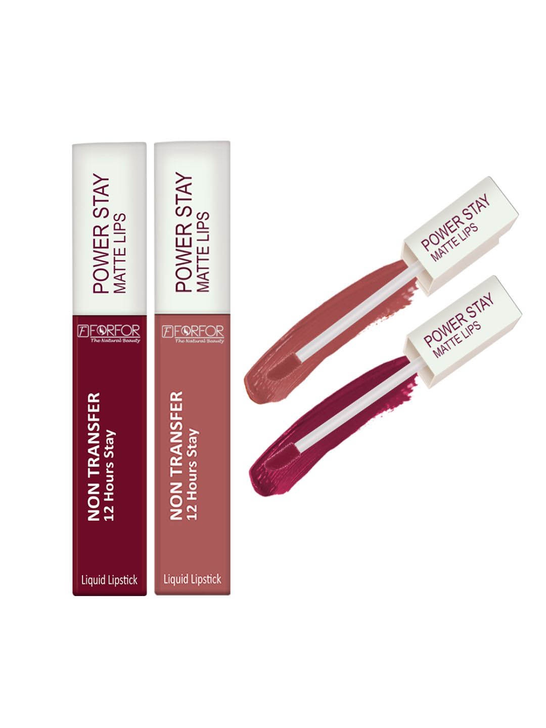 

FORFOR Power Stay Set Of 2 Liquid Matte Lipstick -5ml Each-Bridal Maroon 09-Sandy Nude 21, Multi