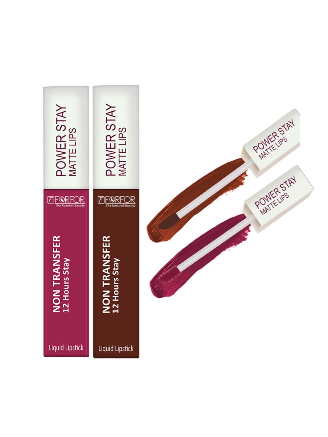 

FORFOR Power Stay Set Of 2 Liquid Matte Lipstick -5ml Each-Pink Blush 10-Cocoa Brown 16, Multi