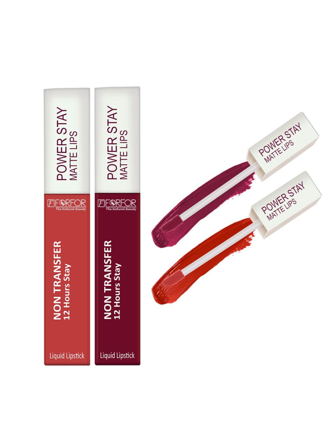 

FORFOR Set Of 2 Power Stay Liquid Matte Lipsticks - Candy Red 01 & Bridal Maroon 09, Mauve