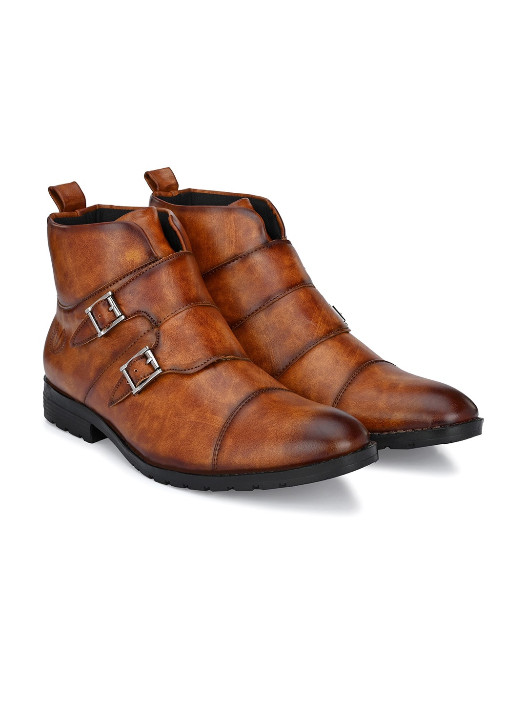 

Vellinto Men Majestic Mid-Top Monk Straps Boots, Tan