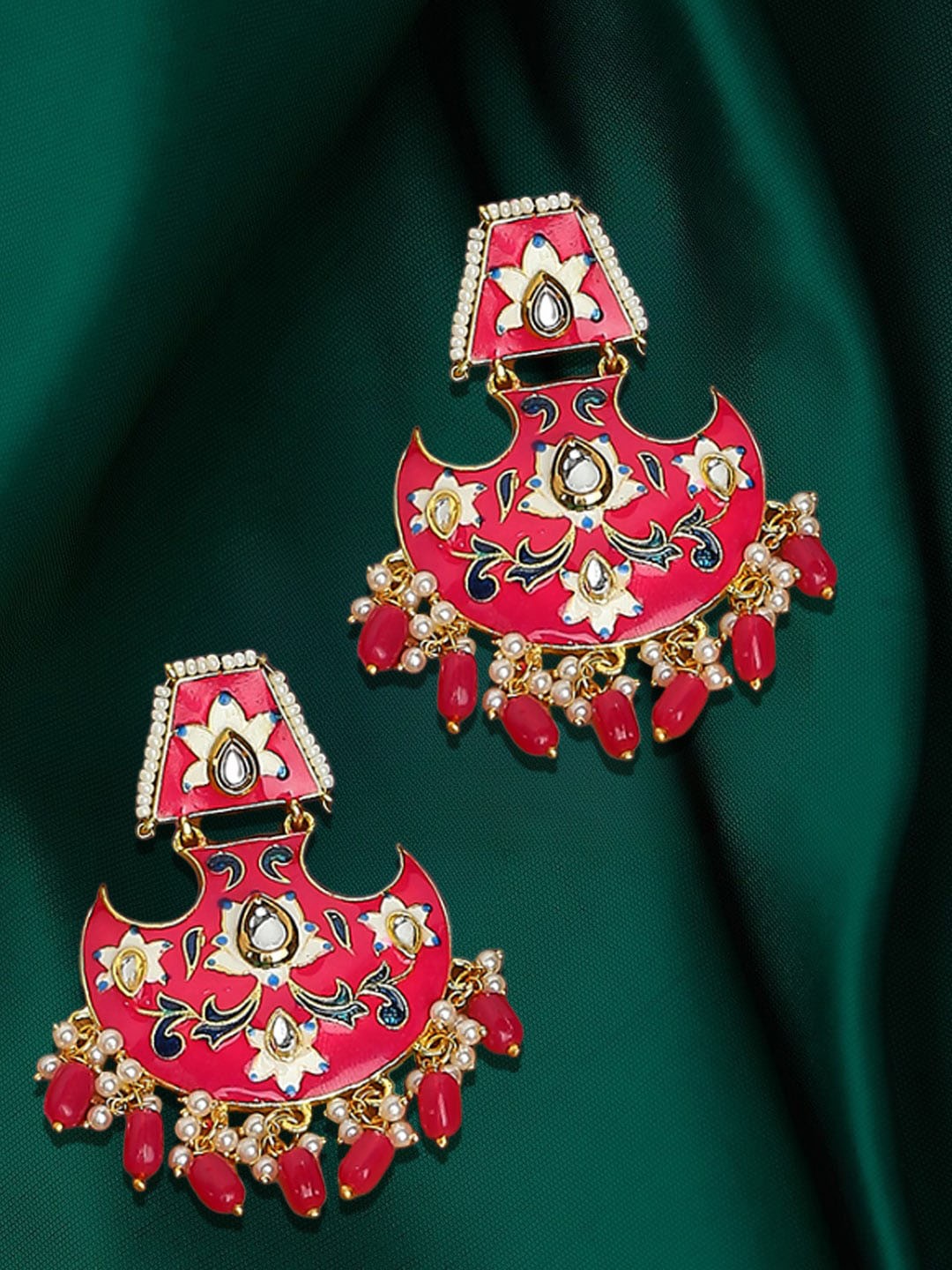 

OOMPH Kundan Studded Enamelled Contemporary Chandbalis, Gold