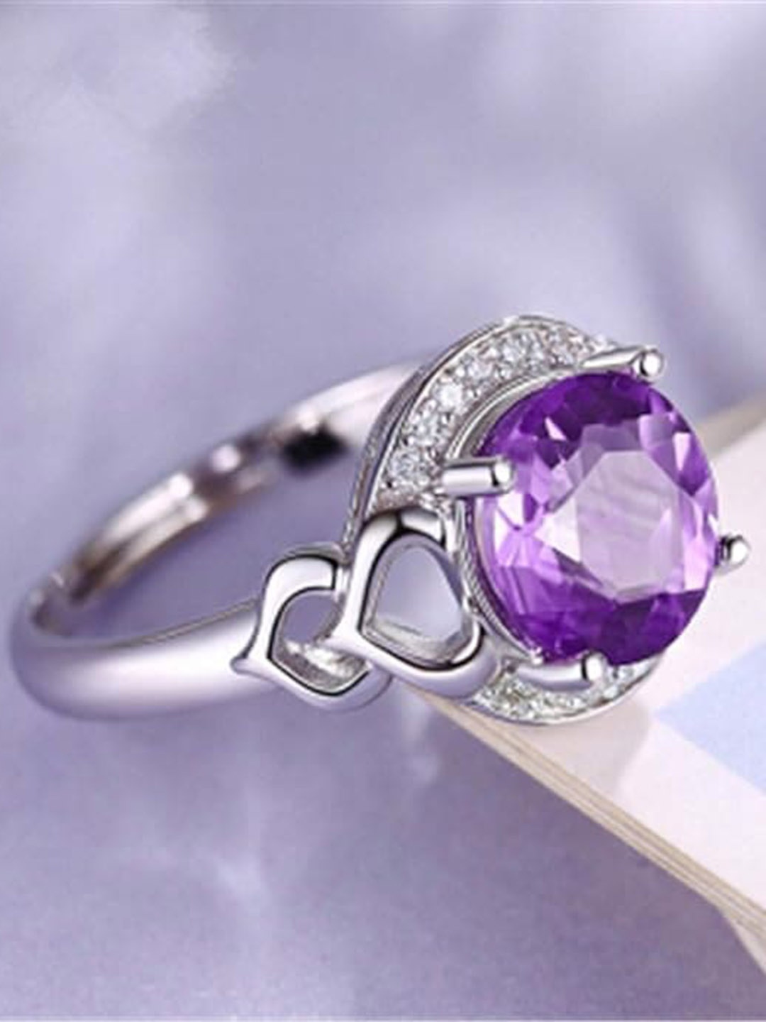 

MYKI Silver-Plated CZ Stone-Studded Adjustable Finger Ring